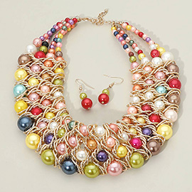 Multi Strand Pearl Collar Statement Necklace