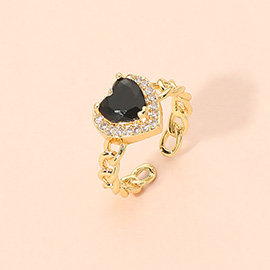 Heart CZ Stone Accent Adjustable Chain Ring