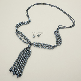 Pearl Beaded Tassel Long Necklace