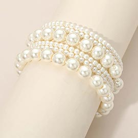6PCS - Pearl Beaded Stretch Multi Layered Bracelets