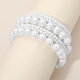 6PCS - Pearl Beaded Stretch Multi Layered Bracelets