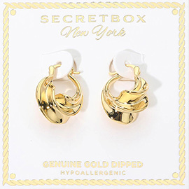 SECRET BOX_Genuine Gold Dipped Twist Pin Catch Hoop Earrings