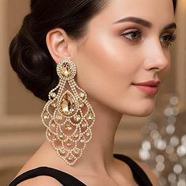 Teardrop Stone Pointed Over Sized Chandelier Evening Earrings