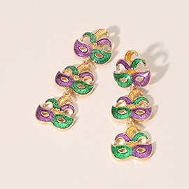 Triple Mardi Gras Jester Mask Link Drop Earrings