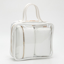 4PCS - Transparent Faux Leather Travel Cosmetic Bag Set