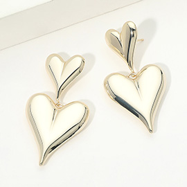 14K Gold Plated Double Heart Drop Earrings
