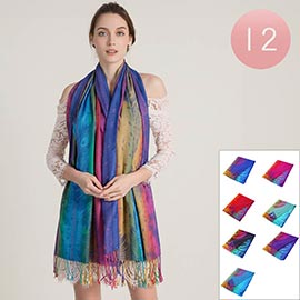 12PCS - Peacock Pattern Fringe Pashmina Shawl Scarves
