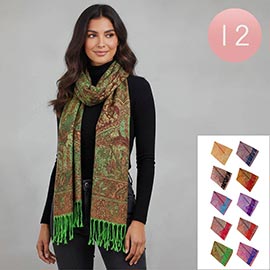 12PCS - Paisley Pattern Metallic Pashmina Shawl Scarves