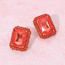 Iridescent Rectangular Rhinestone Evening Stud Earrings