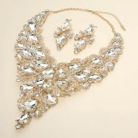 Bold Teardrop Stone Cluster Statement Evening Necklace