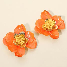 Bold Enamel Flower Statement Earrings