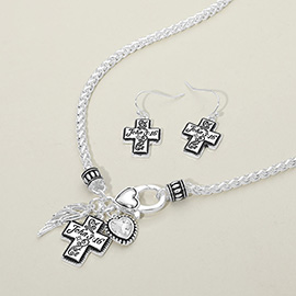 Antique Metal Cross Angel Wing Heart Stone Charm Pendant Necklace