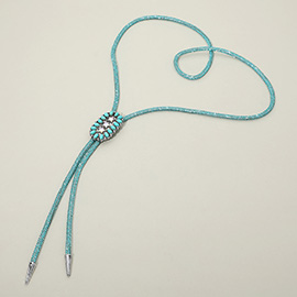 Triple Star Stone Accent Oval Pendant Bling Studded Bolo Necklace