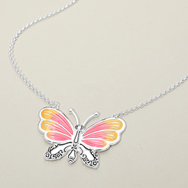 Enamel Butterfly Pendant Accent Necklace