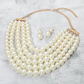 Pearl Beaded Multi Strand Statement Necklace