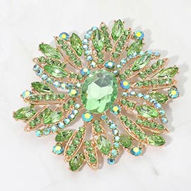 Pearl Pointed Rhinestone Paved Flower Pin Brooch