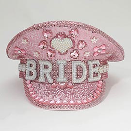 Pearl BRIDE Lettering Rhinestone Heart Embellished Sequin Bridal Captain Hat