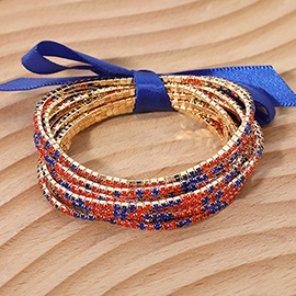 12PCS - Ribbon Slim Rhinestone Stretch Multi Layered Bracelet