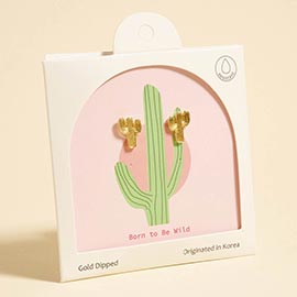 Gold Dipped Cactus Stud Earrings