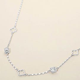 Quatrefoil Square Stone Bezel Charm Station Necklace