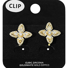 Gold Dipped CZ Flower Clip On Earrings