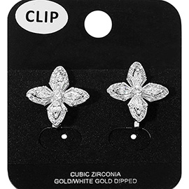 Gold Dipped CZ Flower Clip On Earrings