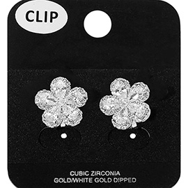 Gold Dipped CZ Flower Clip On Earrings