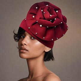 Pearl Rhinestone Cluster Embellished Flower Accent Turban Hair Wrap