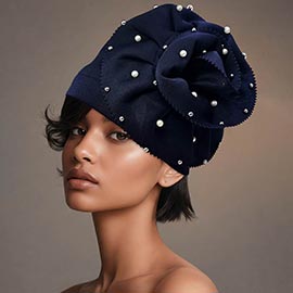 Pearl Rhinestone Cluster Embellished Flower Accent Turban Hair Wrap
