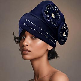 Pearl Rhinestone Cluster Embellished Floral Turban Hair Wrap