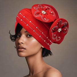 Pearl Rhinestone Cluster Embellished Floral Turban Hair Wrap
