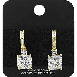 Square CZ Drop Huggie Earrings