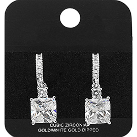 Square CZ Drop Huggie Earrings