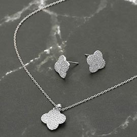 Stainless Steel Stone Pave Quatrefoil Pendant Necklace