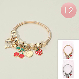 12PCS - Fruit Heart Key Charm Beaded Stretch Bracelets