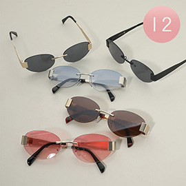 12Pairs - Rimless Oval Fashion Sunglasses
