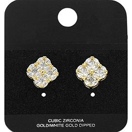 Gold Dipped CZ Quatrefoil Stud Earrings