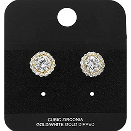 Gold Dipped CZ Halo Stud Earrings