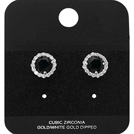 Gold Dipped CZ Halo Stud Earrings