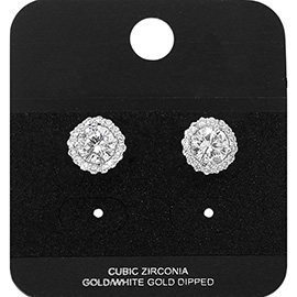 Gold Dipped CZ Halo Stud Earrings