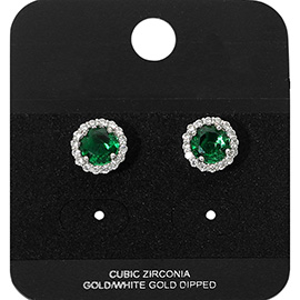 Gold Dipped CZ Halo Stud Earrings