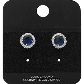 Gold Dipped CZ Halo Stud Earrings