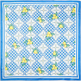 Mediterranean Lemon Tile Mosaic Print Square Bandana Scarf