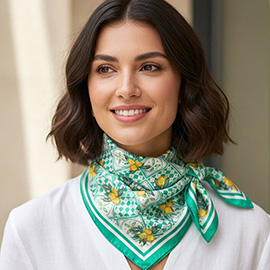 Mediterranean Lemon Tile Mosaic Print Square Bandana Scarf