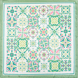 Garden Tile Mosaic Print Square Bandana Scarf