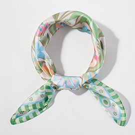 Retro Floral Print Square Bandana Scarf