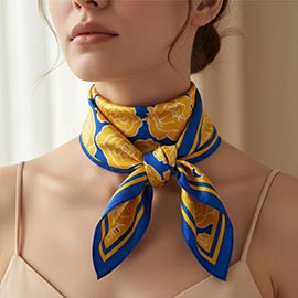 Bold Floral Pattern Print Square Silky Satin Bandana Scarf