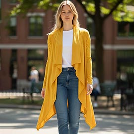 Open Front Draped Long Solid Cardigan