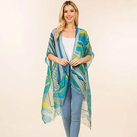 Abstract Geometric Pattern Open Front Long Kimono Poncho