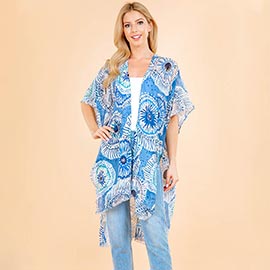 Lightweight Abstract Geometric Pattern Open Front Kimono Poncho
